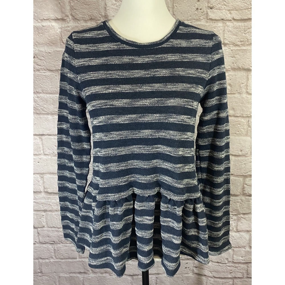 Postage Stamp Anthropologie S Blue Striped Long Sleeve Peplum Knit Sweater